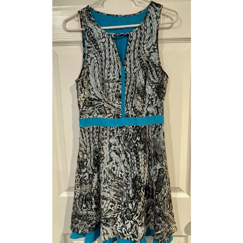 A/X ARMANI EXCHANGE Teal & White Snake Print Trim Sleeveless Lined Dress Size 0